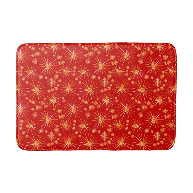 Mid Century Sputnik mönster, Deep Red Badrumsmatta (Framsidan)