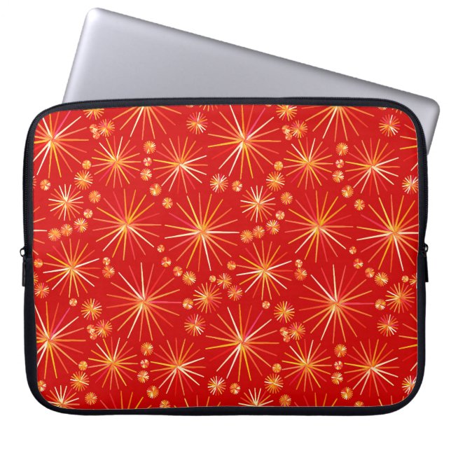 Mid Century Sputnik mönster, Deep Red Laptop Fodral (Framsidan)