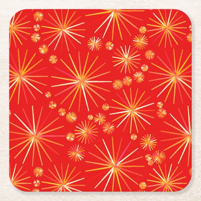 Mid Century Sputnik mönster, Deep Red Underlägg Papper Kvadrat (Framsidan)
