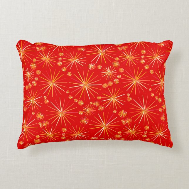 Mid Century Sputnik-mönster, djupröd Prydnadskudde (Framsidan)
