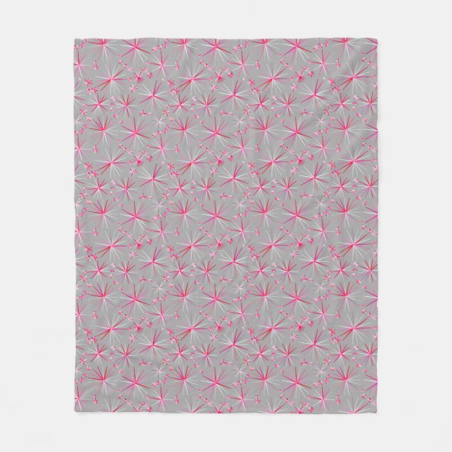 Mid Century Sputnik mönster, Grått och Fuchsia Fleecefilt (Framsidan)