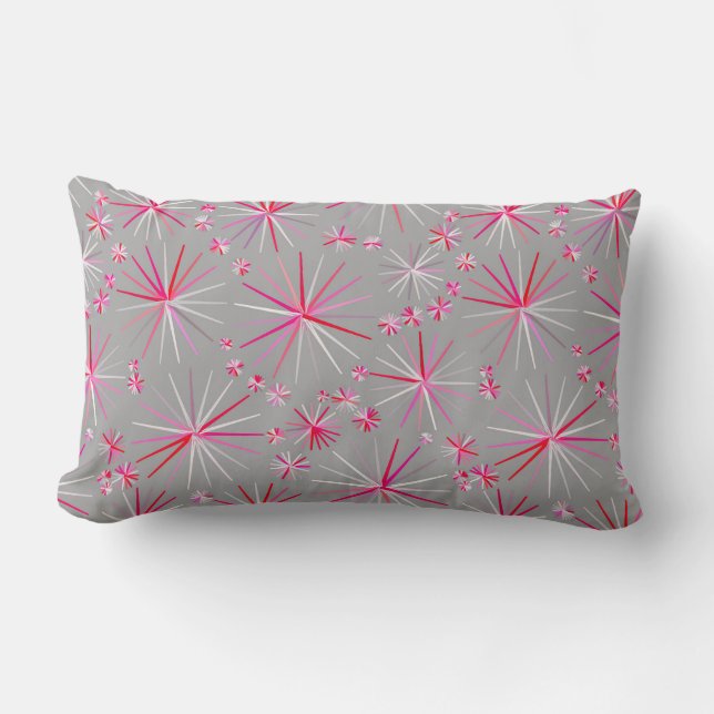 Mid Century Sputnik mönster, Grått och Fuchsia Lumbarkudde (Framsida)