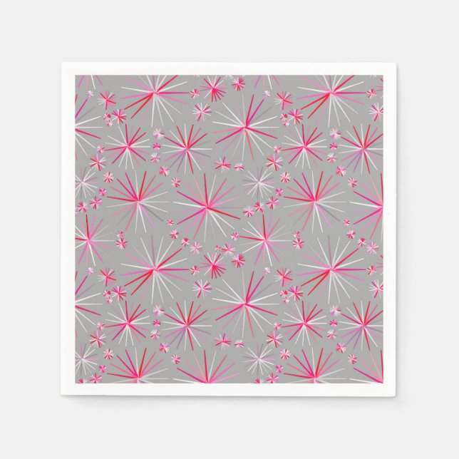 Mid Century Sputnik mönster, Grått och Fuchsia Pappersservett (Framsidan)