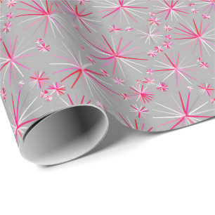 Mid Century Sputnik mönster, Grått och Fuchsia Presentpapper