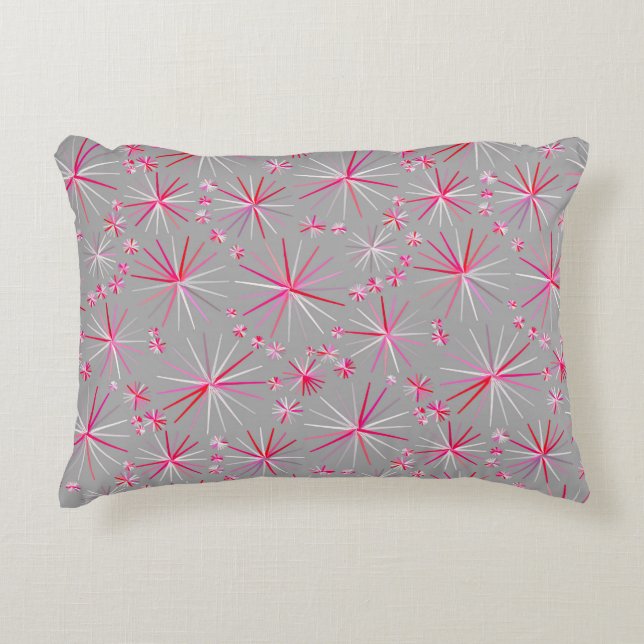 Mid Century Sputnik-mönster, Grått och Fuchsia Prydnadskudde (Framsidan)