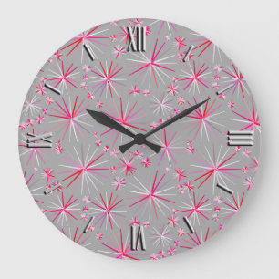 Mid Century Sputnik mönster, Grått och Fuchsia Stor Klocka
