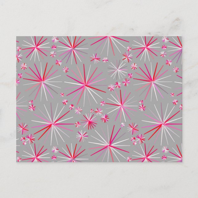 Mid Century Sputnik mönster, Grått och Fuchsia Vykort (Framsida)
