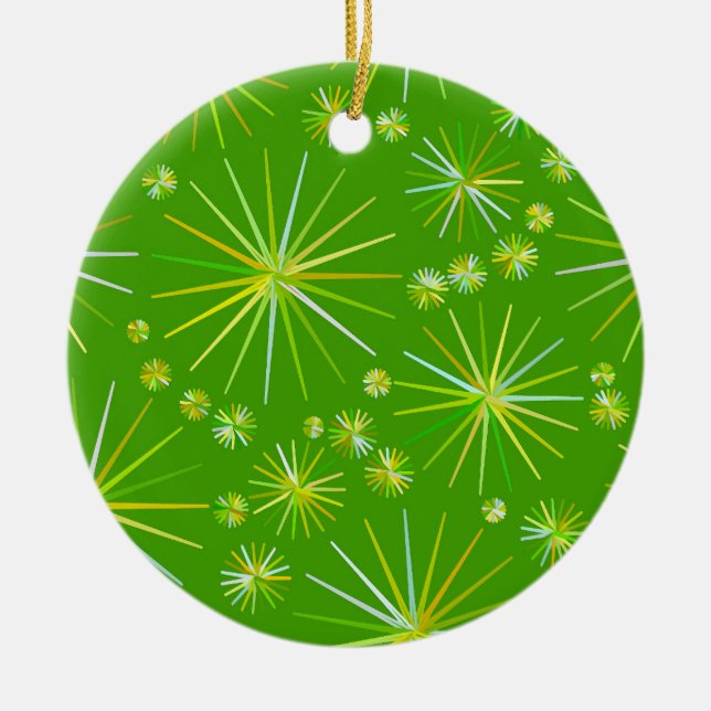 Mid Century Sputnik mönster, Oliv grönt Julgransprydnad Keramik (Framsidan)