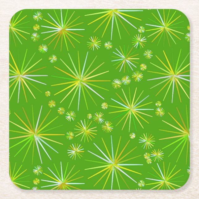 Mid Century Sputnik mönster, Oliv grönt Underlägg Papper Kvadrat (Framsidan)