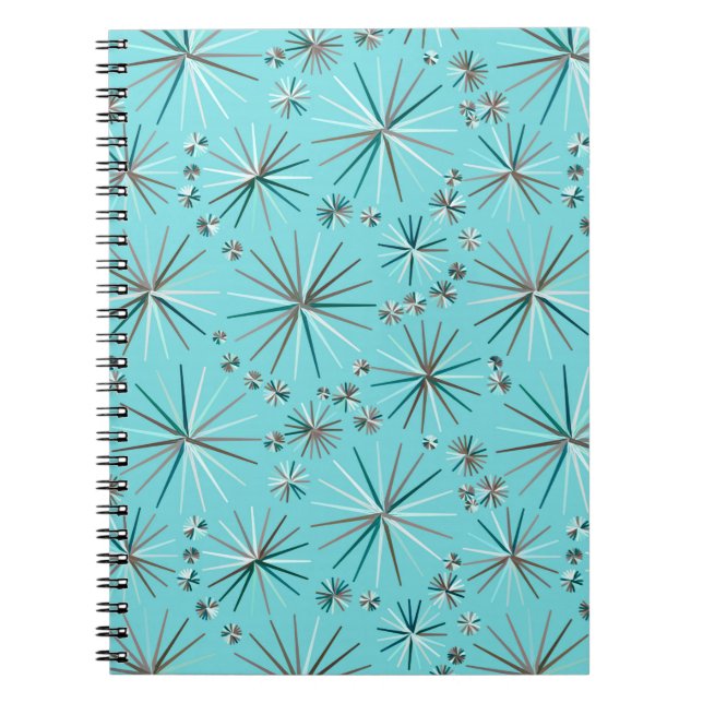 Mid Century Sputnik mönster, Robin's Egg Blue Anteckningsbok Med Spiral (Framsidan)