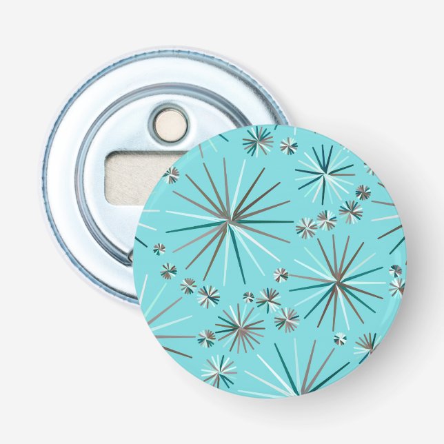 Mid Century Sputnik mönster, Robin's Egg Blue Flasköppnare (Framsidan)