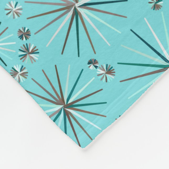Mid Century Sputnik mönster, Robin's Egg Blue Fleecefilt (Hörn)