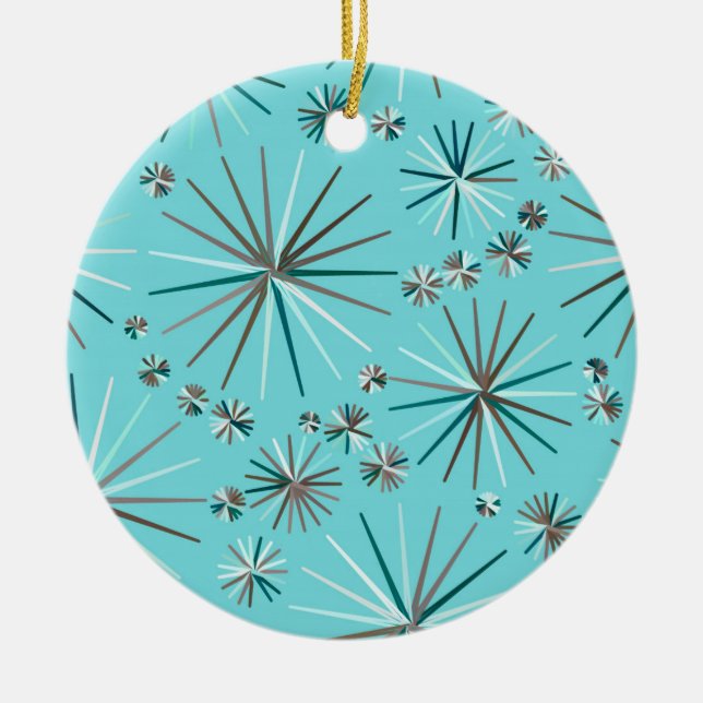 Mid Century Sputnik mönster, Robin's Egg Blue Julgransprydnad Keramik (Framsidan)