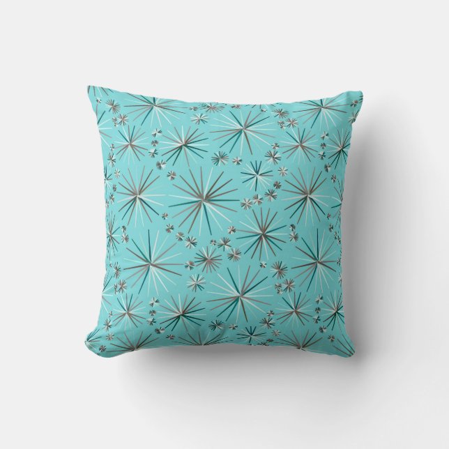 Mid Century Sputnik mönster, Robin's Egg Blue Kudde (Framsida)