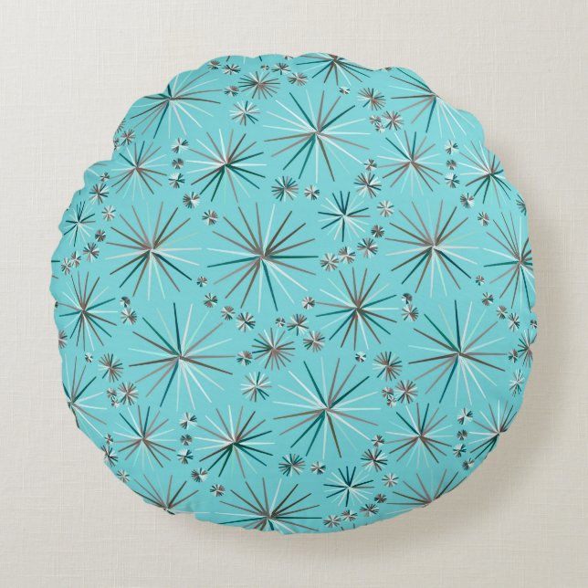 Mid Century Sputnik mönster, Robin's Egg Blue Rund Kudde (Framsidan)
