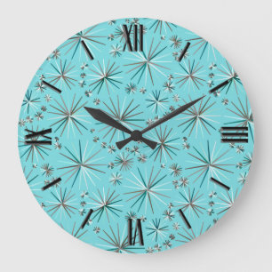Mid Century Sputnik mönster, Robin's Egg Blue Stor Klocka