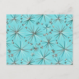 Mid Century Sputnik mönster, Robin's Egg Blue Vykort