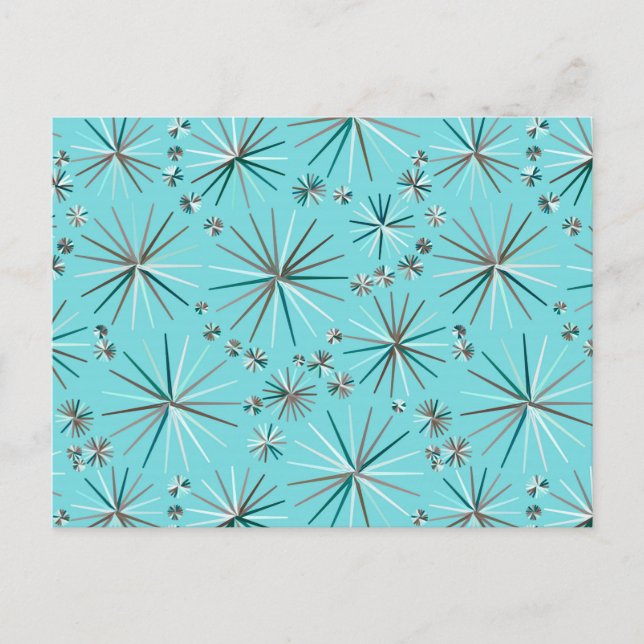 Mid Century Sputnik mönster, Robin's Egg Blue Vykort (Framsida)