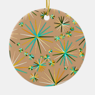 Mid Century Sputnik mönster, Taupe Tan Julgransprydnad Keramik