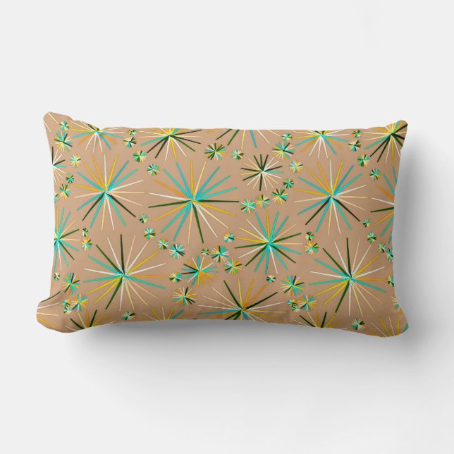 Mid Century Sputnik-mönster, Taupe Tan Lumbarkudde (Framsida)