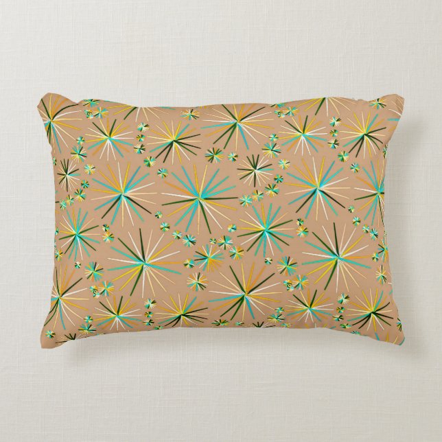 Mid Century Sputnik mönster, Taupe Tan Prydnadskudde (Framsidan)