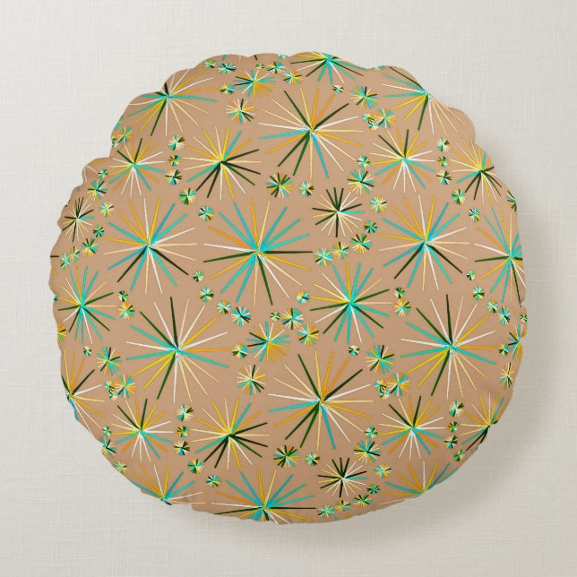 Mid Century Sputnik mönster, Taupe Tan Rund Kudde (Framsidan)