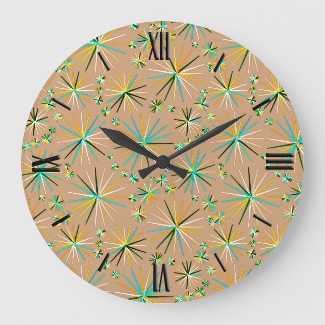 Mid Century Sputnik mönster, Taupe Tan Stor Klocka (Framsida)