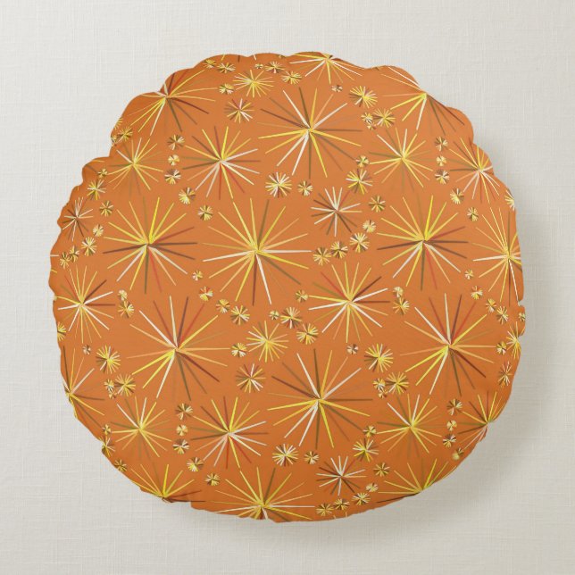 Mid Century Sputnik mönster, Terracotta Rund Kudde (Framsidan)