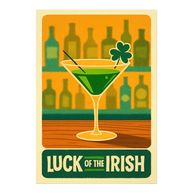 Mid Century St. Patrick's Shamrock Martini Art Fototryck (Framsidan)