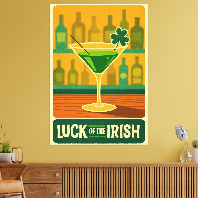 Mid Century St. Patricks Shamrock Martini Konst Canvastryck (Insitu (Vardagsrum))