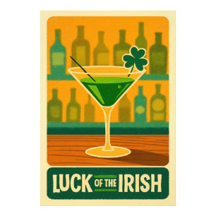 Mid Century St. Patrick's Shamrock Martini Konst Fototryck