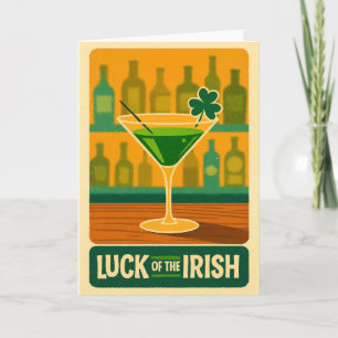 Mid Century St. Patrick's Shamrock Martini Konst Kort