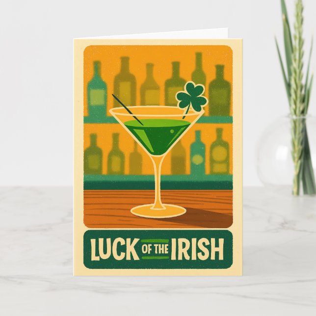 Mid Century St. Patrick's Shamrock Martini Konst Kort (Framsida)