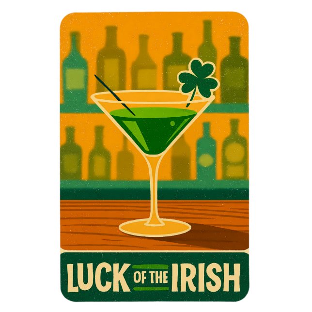 Mid Century St. Patrick's Shamrock Martini Konst Magnet (Vertikal)