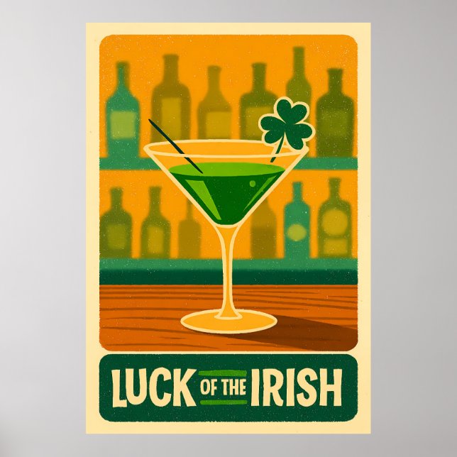 Mid Century St. Patrick's Shamrock Martini Konst Poster (Framsidan)