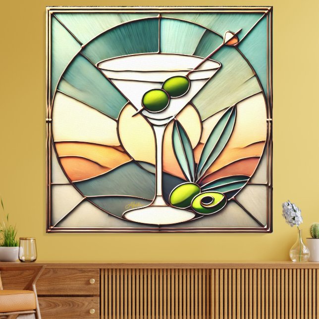Mid Century Stached Glass 2 Olive Martini Canvastryck (Insitu (Vardagsrum))