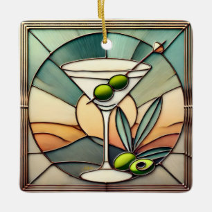 Mid Century Stached Glass 2 Olive Martini Julgransprydnad Keramik