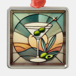 Mid Century Stached Glass 2 Olive Martini Julgransprydnad Metall