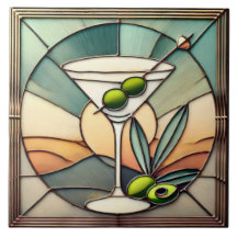 Mid Century Stached Glass 2 Olive Martini