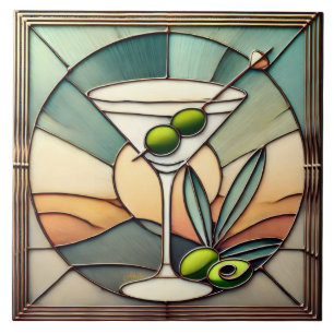 Mid Century Stached Glass 2 Olive Martini Kakelplatta