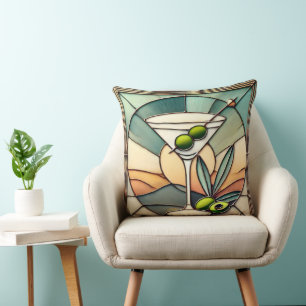 Mid Century Stached Glass 2 Olive Martini Kudde