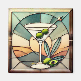 Mid Century Stached Glass 2 Olive Martini Magnet