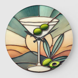 Mid Century Stached Glass 2 Olive Martini Stor Klocka