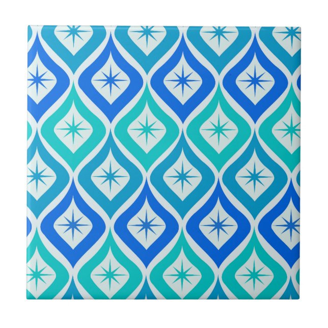 Mid Century Starbrusts on Blue turquouise ogee Kakelplatta (Framsidan)