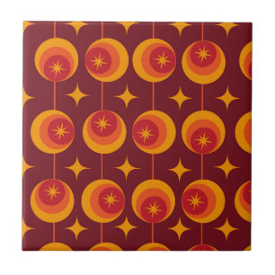 Mid Century Starburgos Mönster på Retro Circles Kakelplatta