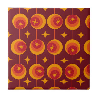 Mid Century Starburgos Mönster på Retro Circles Kakelplatta