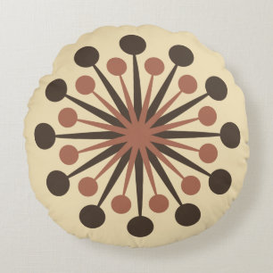 Mid Century Starburst Brown Clay Guld Rund Kudde