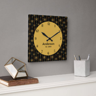 Mid Century Starburst Rand Anpassningsbar Färger Fyrkantig Klocka