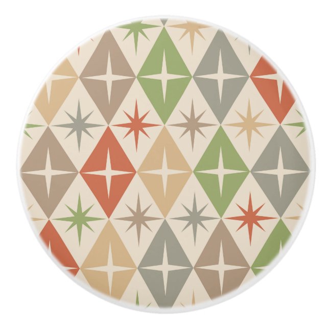 Mid Century Starbursts on Earthy Retro Diamonds Knopp (Framsidan)