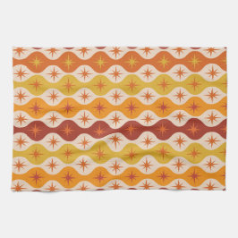 Mid Century Starbursts on orange gult Ogee Kökshandduk
